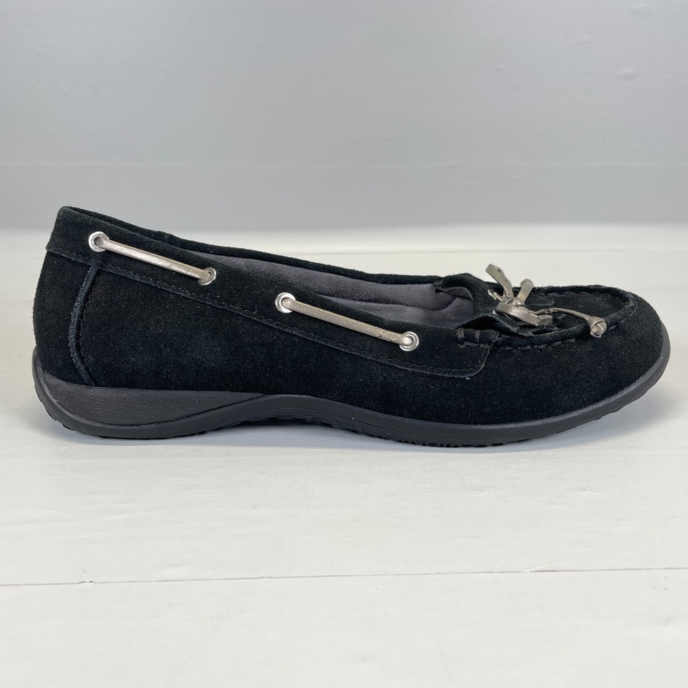 Vionic Petaluma Kiltie Mocassin Loafers Womens Size 8.5 Black Suede Slip On Shoe